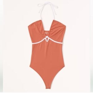 NWT Abercrombie & Fitch Rust Orange Bodysuit White Trim Size L